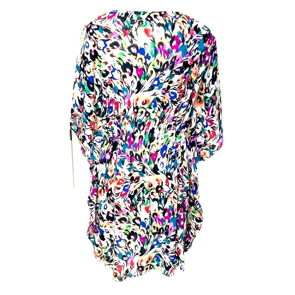 Nicole Miller Kaftan Caftan Dress Abstract Floral Sheer Beachy Fairy Womens L 12